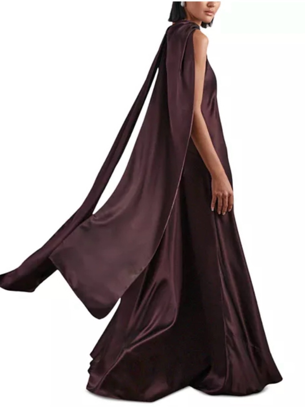 REISS Fae Satin Cape Maxi Dress Elegant Wine Satin Cape Gown size 6. - Picture 2 of 12